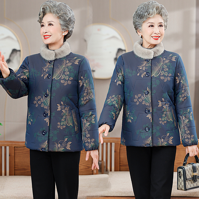 老年人妈妈冬装外套60岁奶奶保暖加绒加厚雪兰绒棉袄外套aa5691