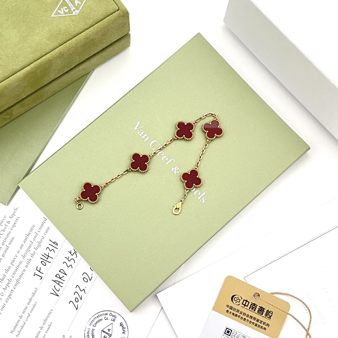 99新 梵克雅宝 四叶幸运系列18K金红五花手链 32519