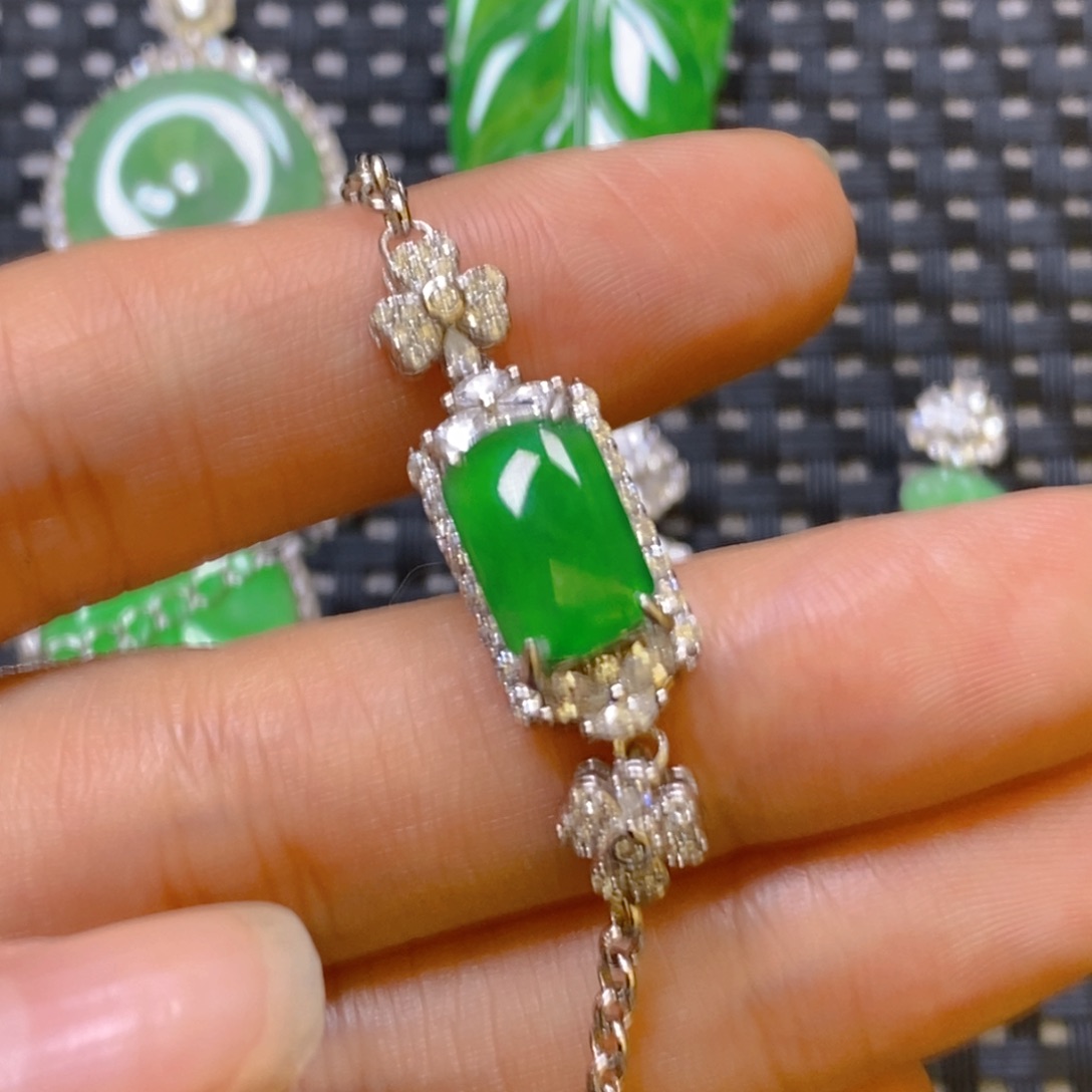 翡翠手链银S925镶嵌手链