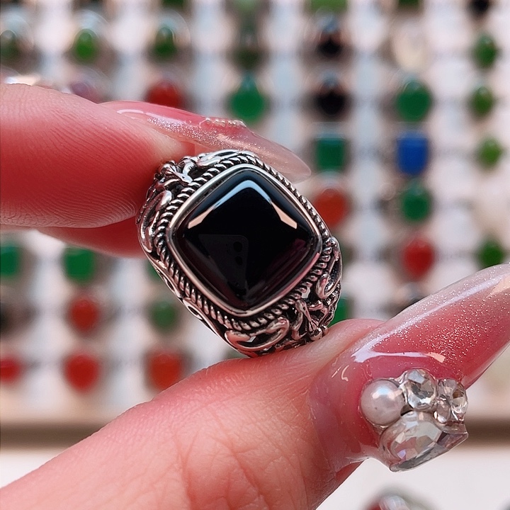 玛瑙/玉髓戒指银S925镶嵌