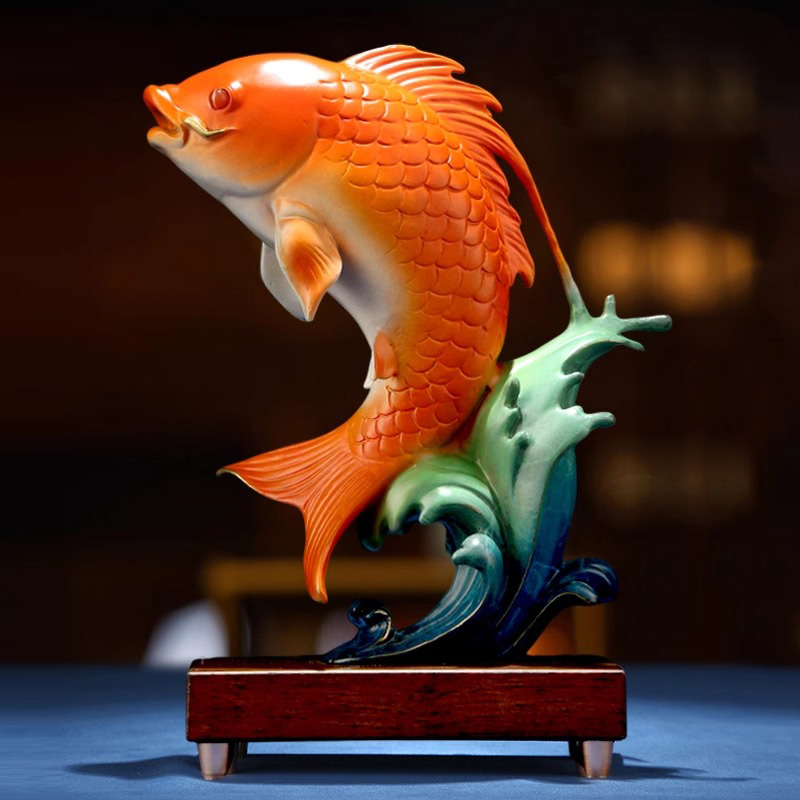 彩铜《鸿福高升》锦鲤鱼摆件客厅玄关家居装饰开业工艺礼品