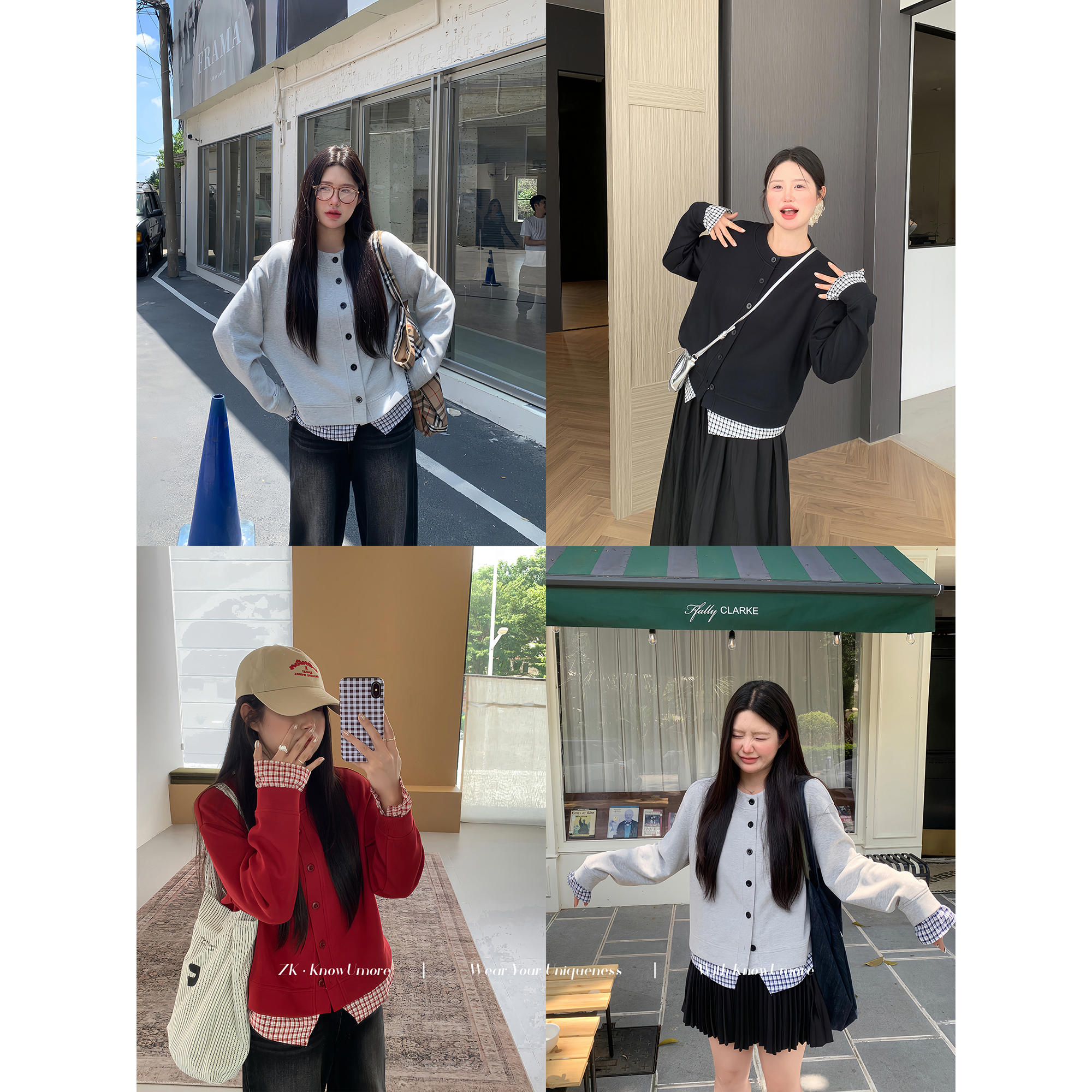 知葵微胖定制【见习生】初秋韩版假两件格子拼接短外套12253D1569