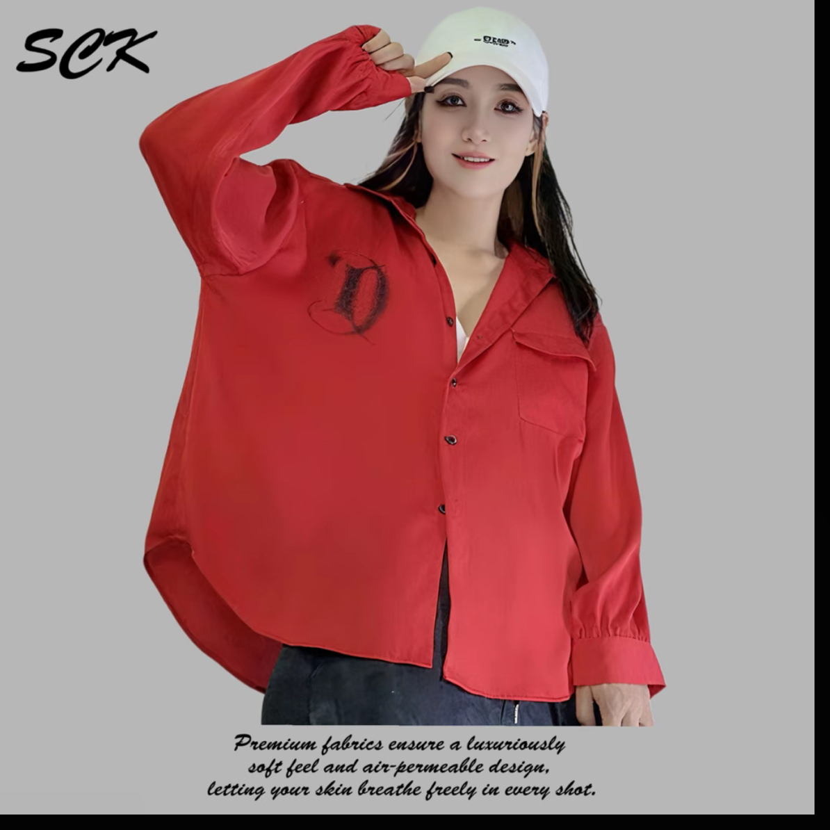 新丽服饰-潮牌印花外套单面手抓麻面料长袖衬衫2541款