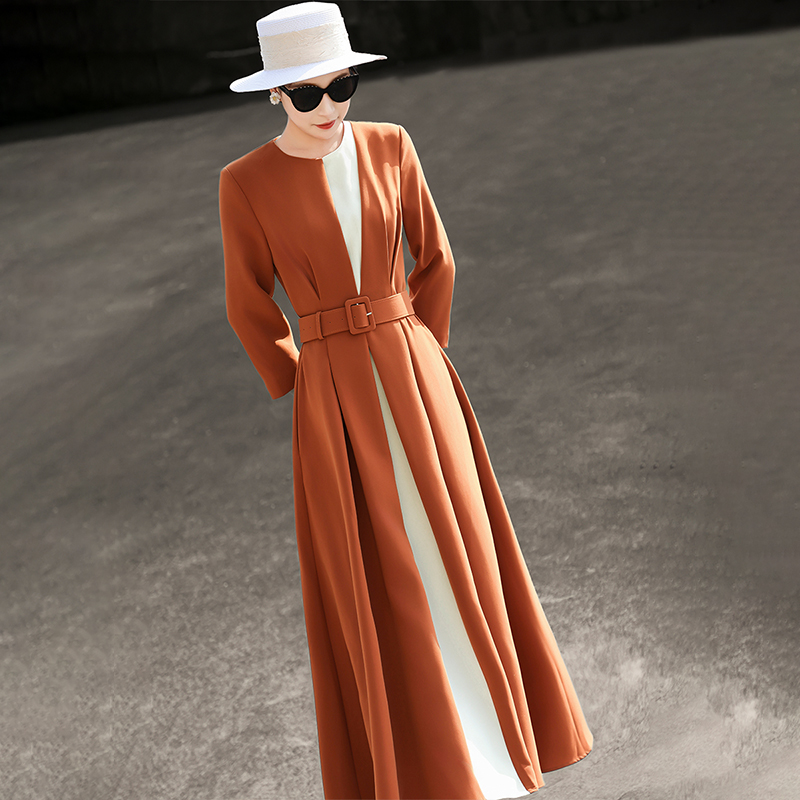 MEXCOCO/兰瑟儿秋季新款气质优雅收腰显瘦撞色连衣裙105CL9340