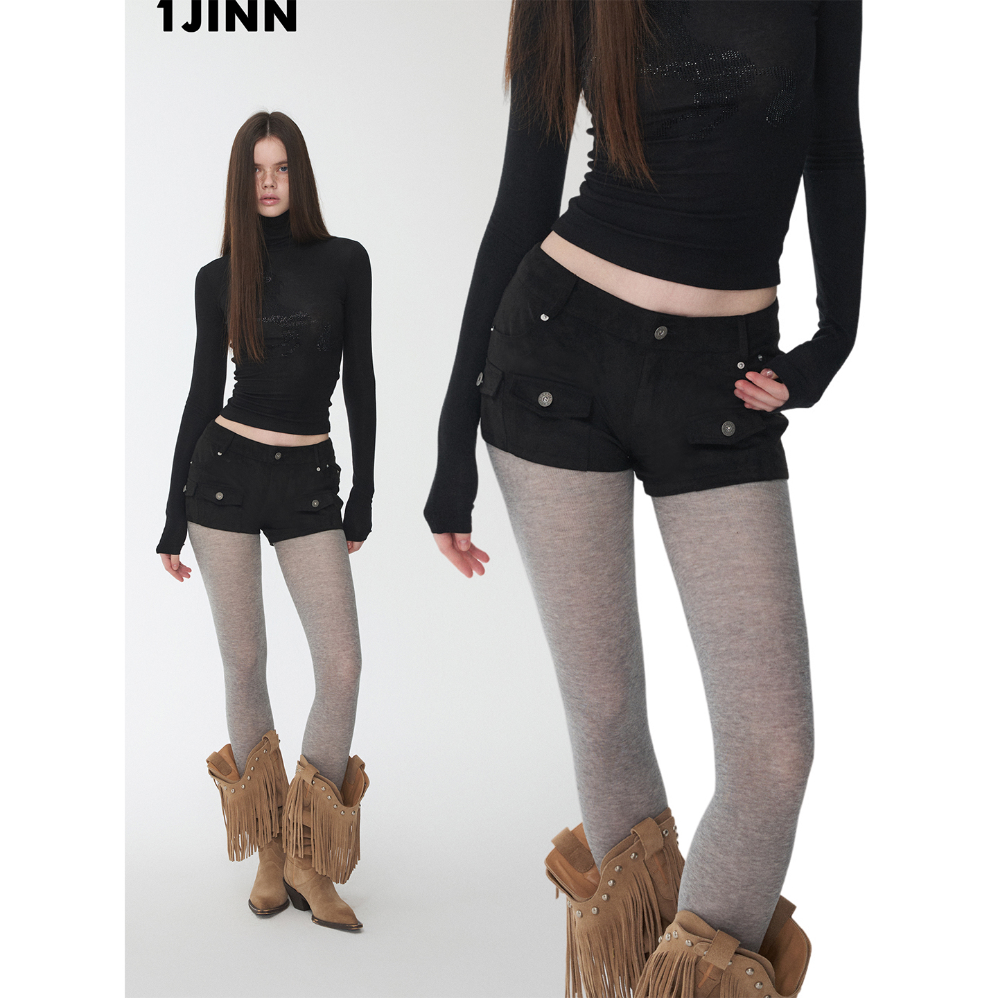 【25冬新VOL.4】1JINN STUDIO 麂皮绒工装口袋铆钉低腰包臀短裤