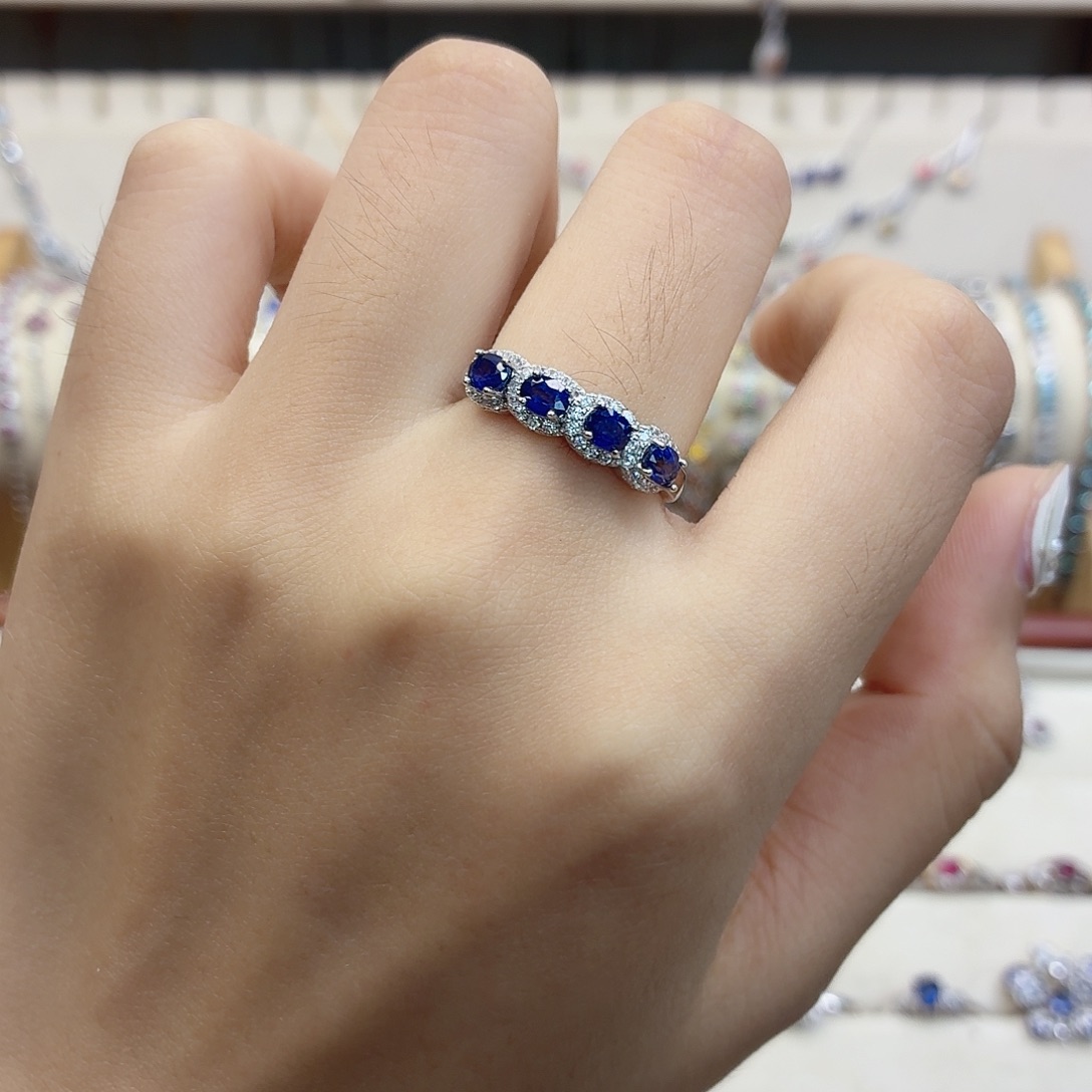 戒指蓝宝石银S925镶嵌