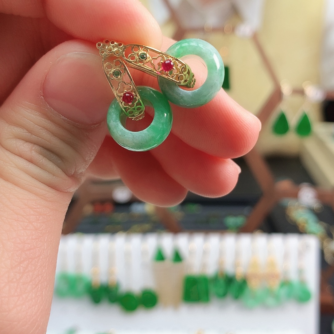 翡翠耳饰银S925镶嵌耳饰