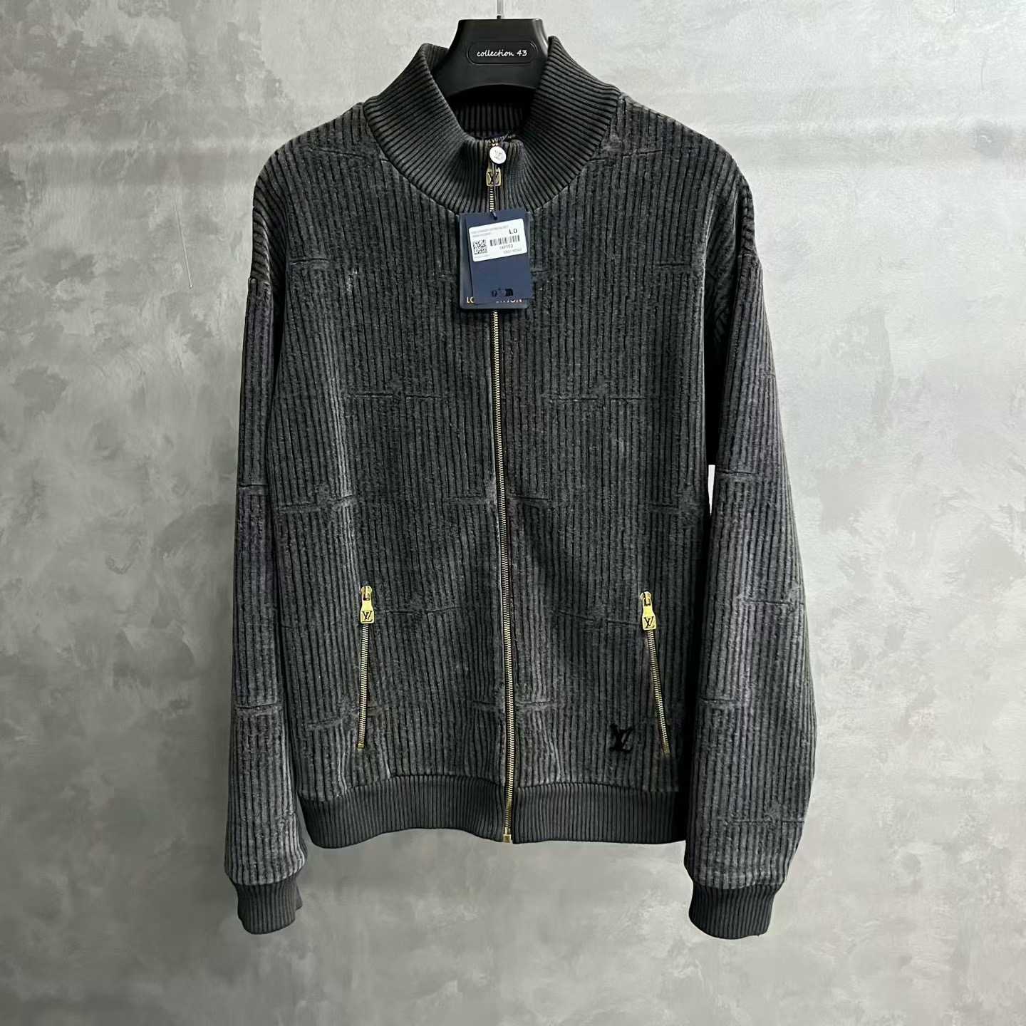 louis vuitton 25黑色Logo提花拉链罗纹夹克外套/L