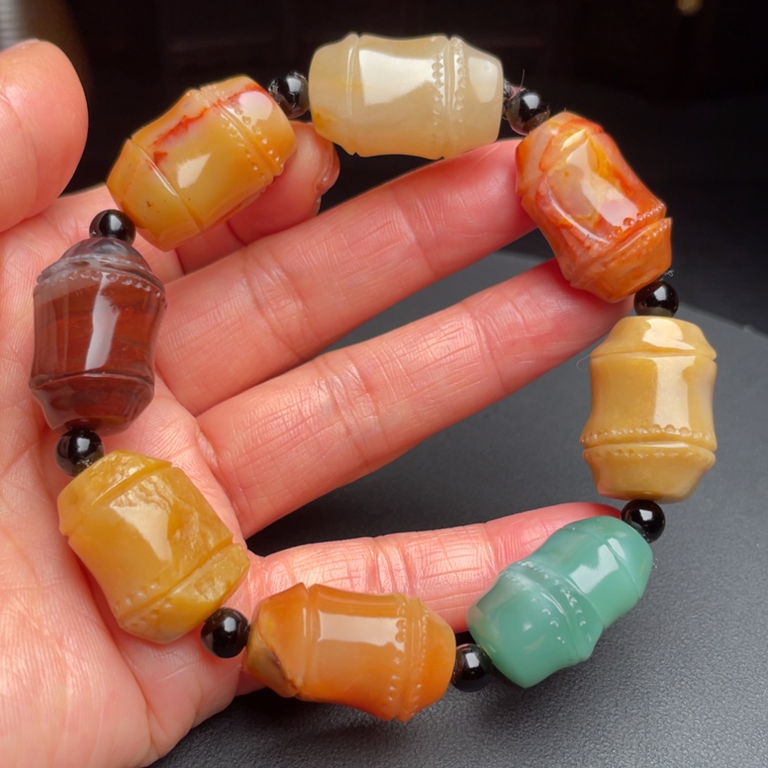 田黄石昌化石手把件手串