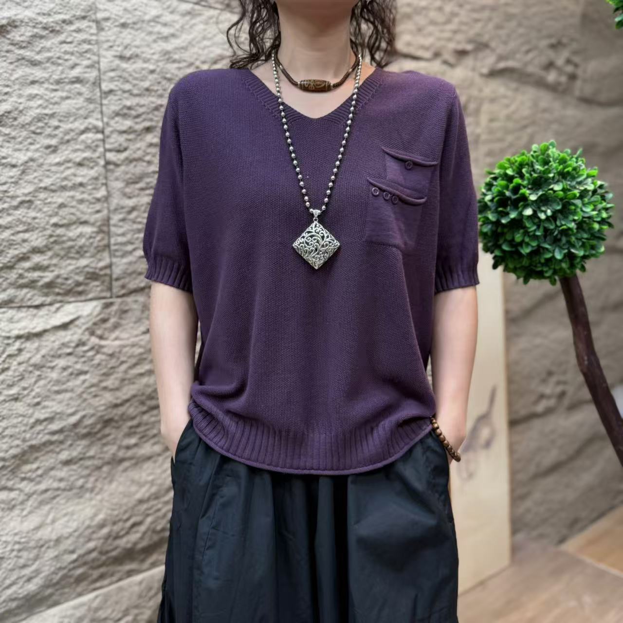 10191新款夏季休闲减龄简约显瘦针织短袖T恤