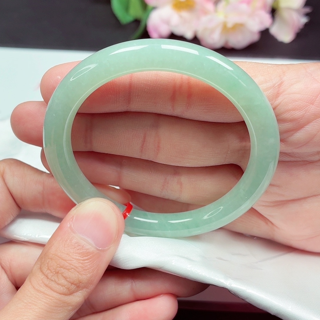 翡翠足银镶嵌手镯55圈口