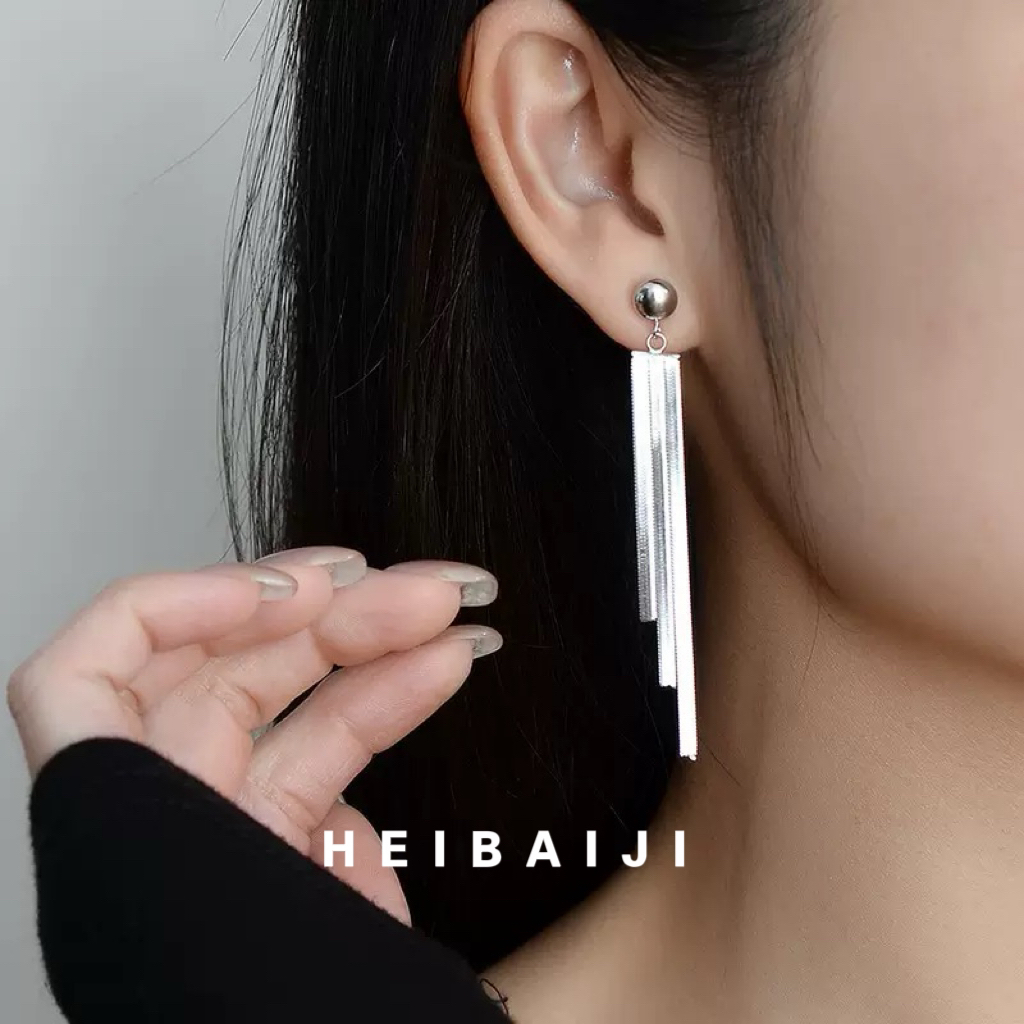 925银耳饰 小圆豆蛇骨流苏通体纯银流苏耳饰X59