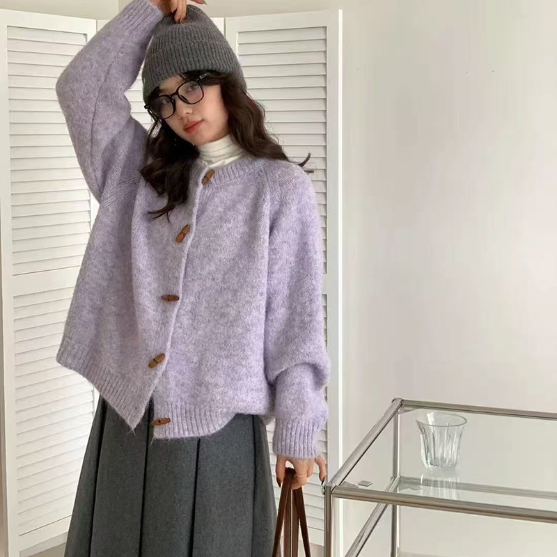 秋冬加厚韩版毛衣宽松慵懒风百搭高级设计感勾花绣花针织开衫女
