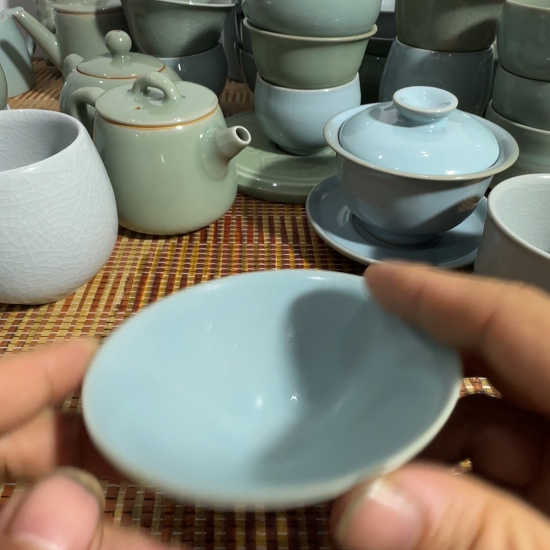 沧***笑杯子原矿仿古天青斗笠杯瑕