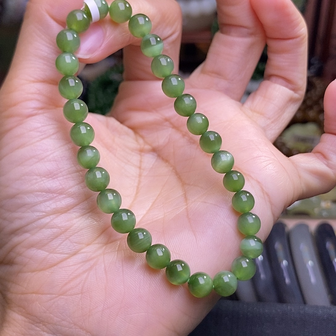 和田玉未镶嵌颈饰猫眼碧玉手链约6MM