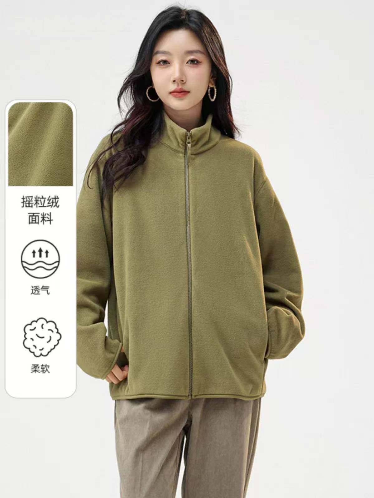 B65男女同款秋冬季澳粒绒双百搭休闲拉链外套卫衣