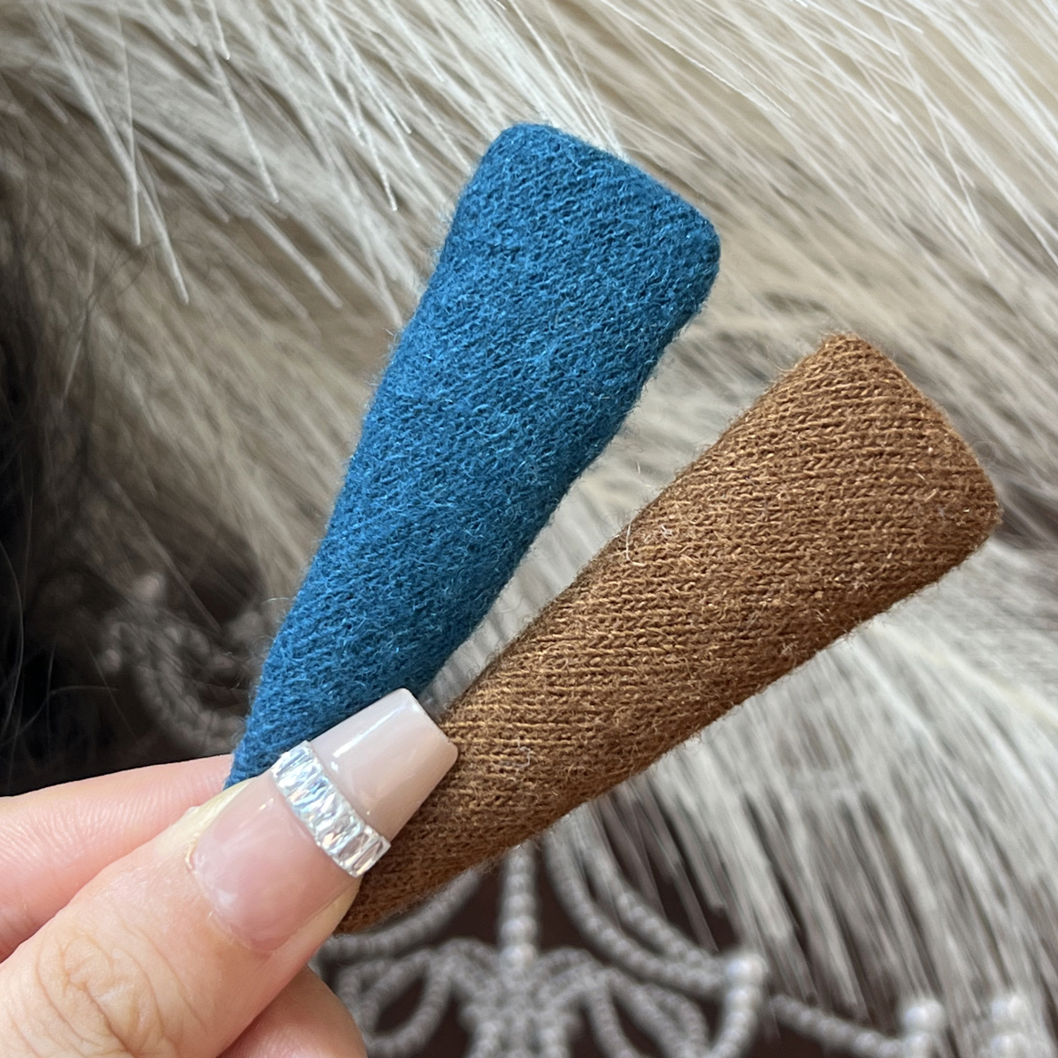 【三角蓝色和燕麦色拜拜】秋冬韩版小泡菜新款发夹