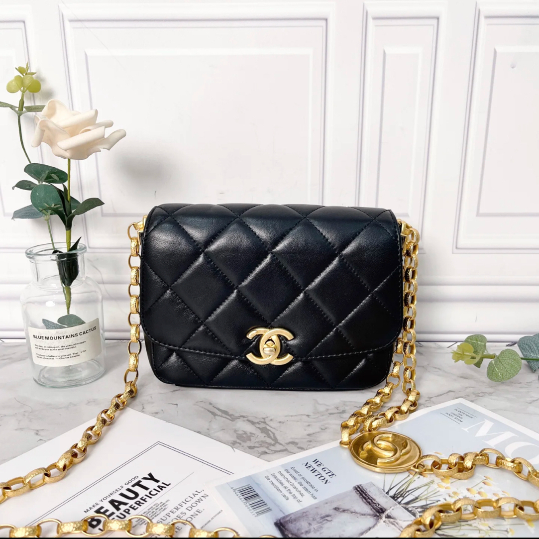 99新 Chanel/香奈儿 林纳奢品丨黑金雕花金币方胖子单肩斜挎包