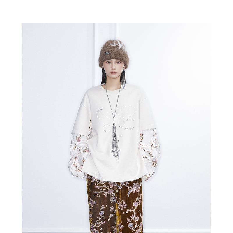 密扇玲珑系列「柔甲」圆领假两件卫衣M24DA07007001