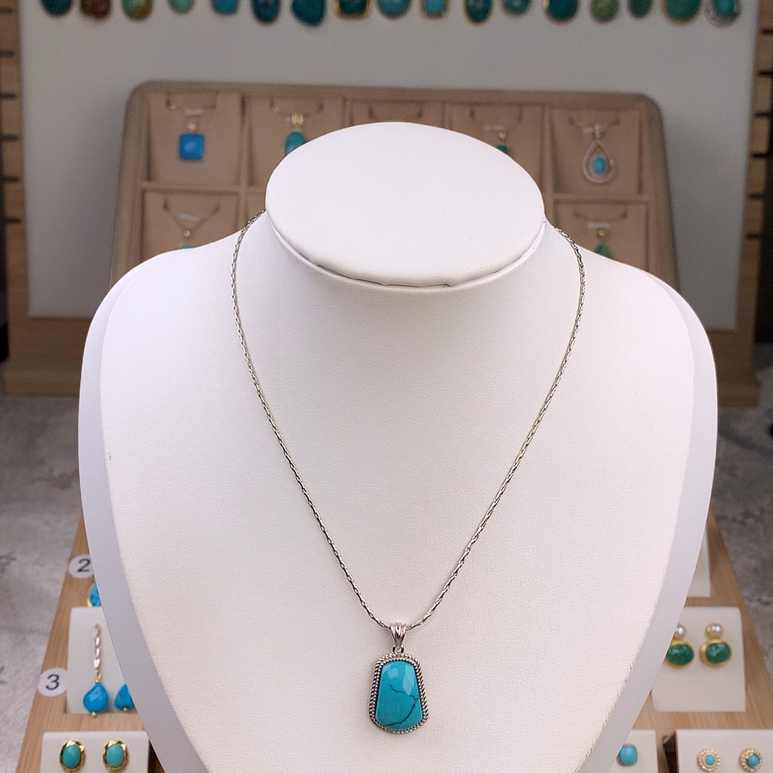 绿松石银S925镶嵌吊坠(不含链)