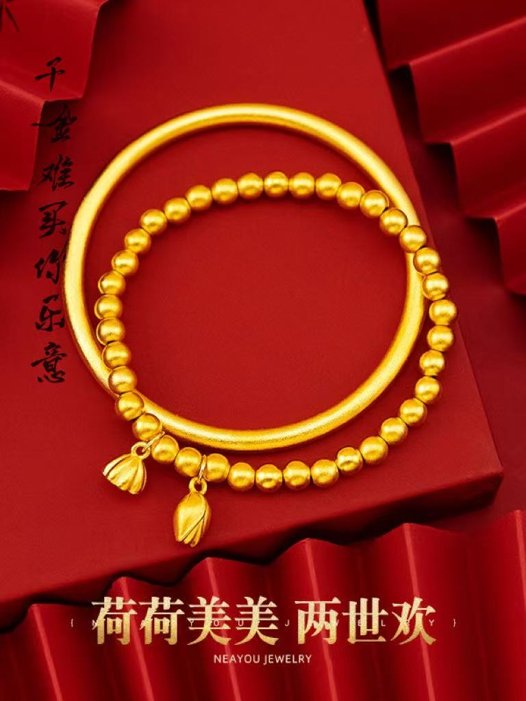 铜合金手镯 LEYI/乐意  网红莲花古法传承两世欢莲蓬手链女款