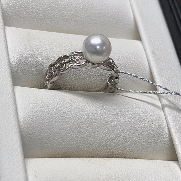 海水珍珠戒指银S925镶嵌AK 7-8mm 16