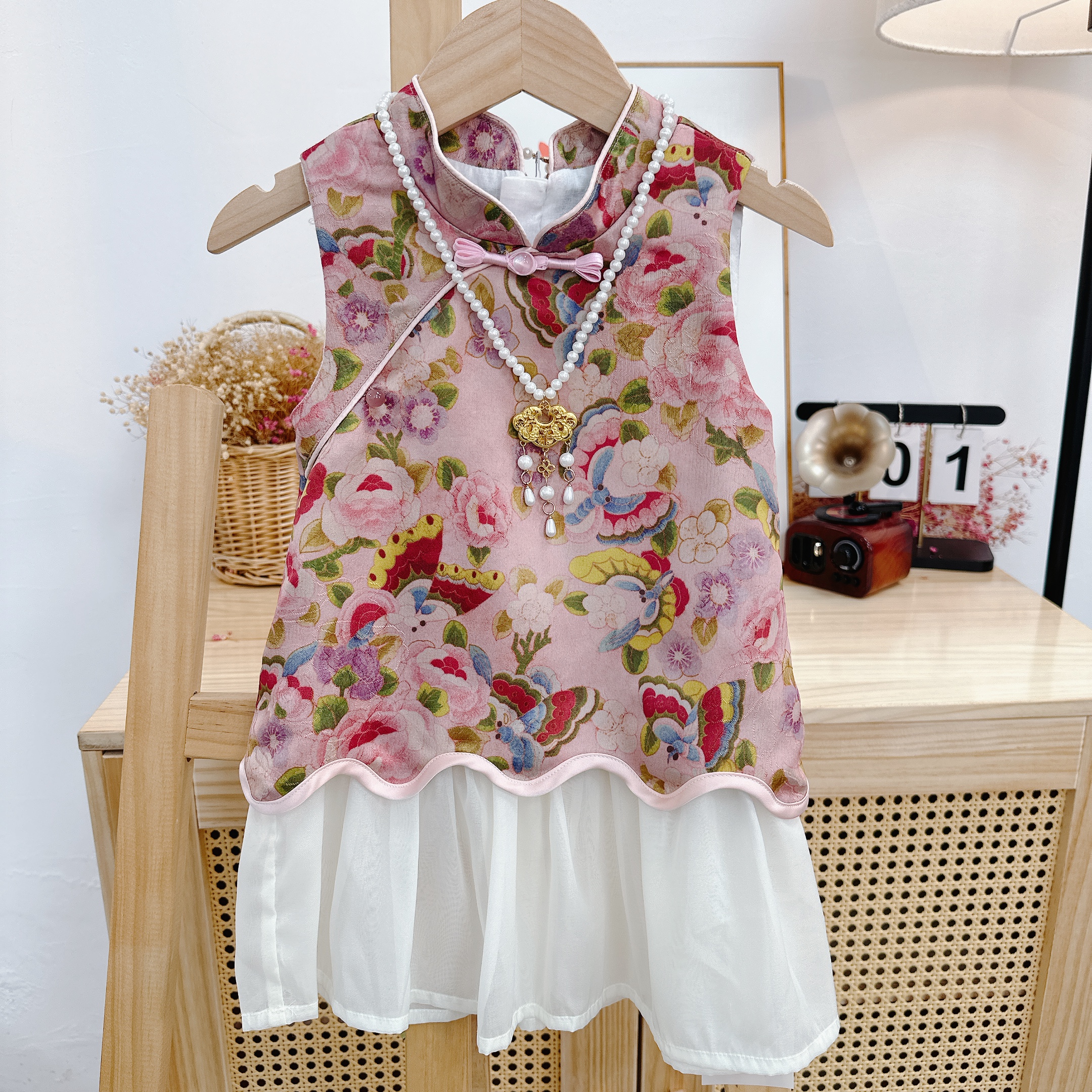 SHE IS RAINBOW 女童洋气古风连衣裙*碎花中国风旗袍裙C-M1013