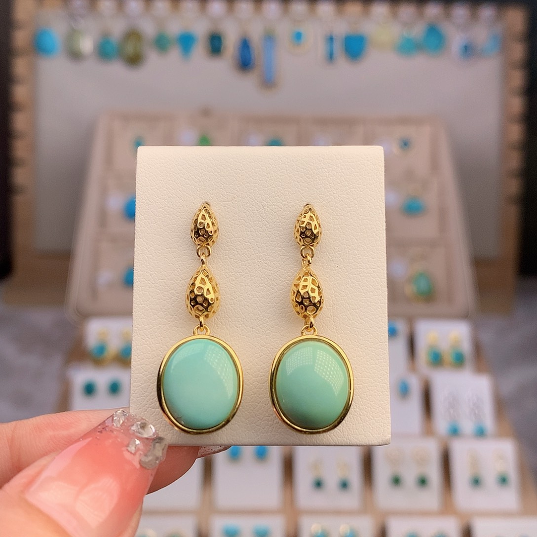 银S925镶嵌绿松石耳饰