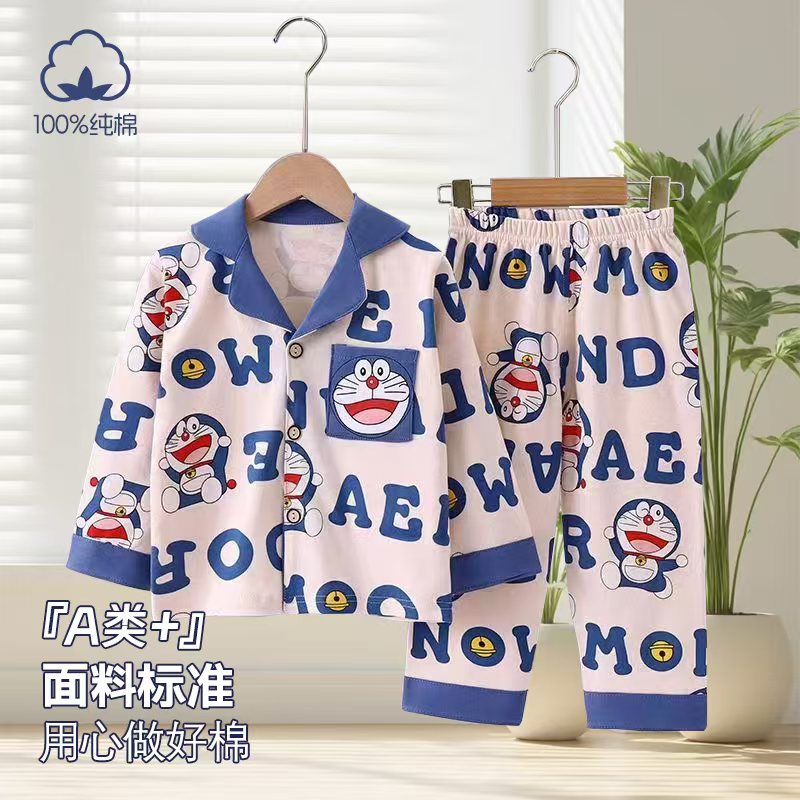 儿童爆款A类纯棉家居服男孩女孩春秋款开衫卡通吸汗透气长袖睡衣