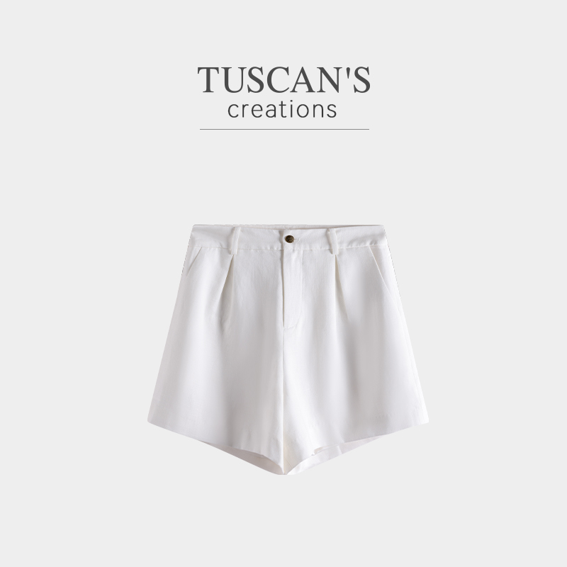 TUSCAN'S CREATIONS纯色简约阔腿裤显瘦透气口袋女短裤时代双鱼
