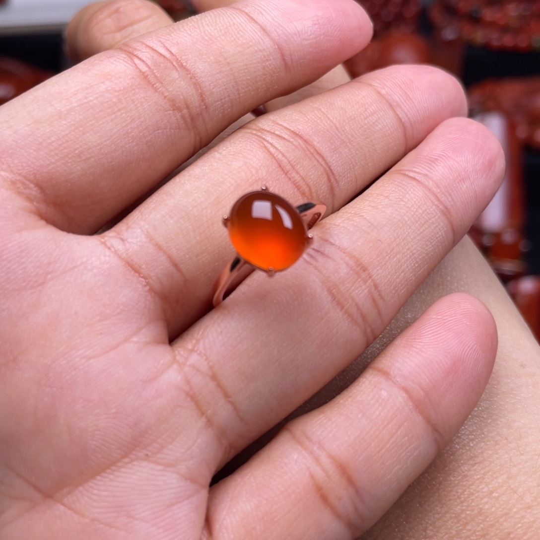 南红玛瑙珠宝奇石银S925镶嵌戒指