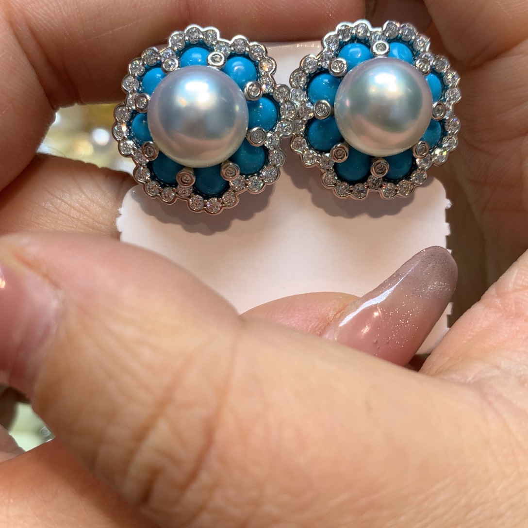 海水珍珠耳饰银S925镶嵌