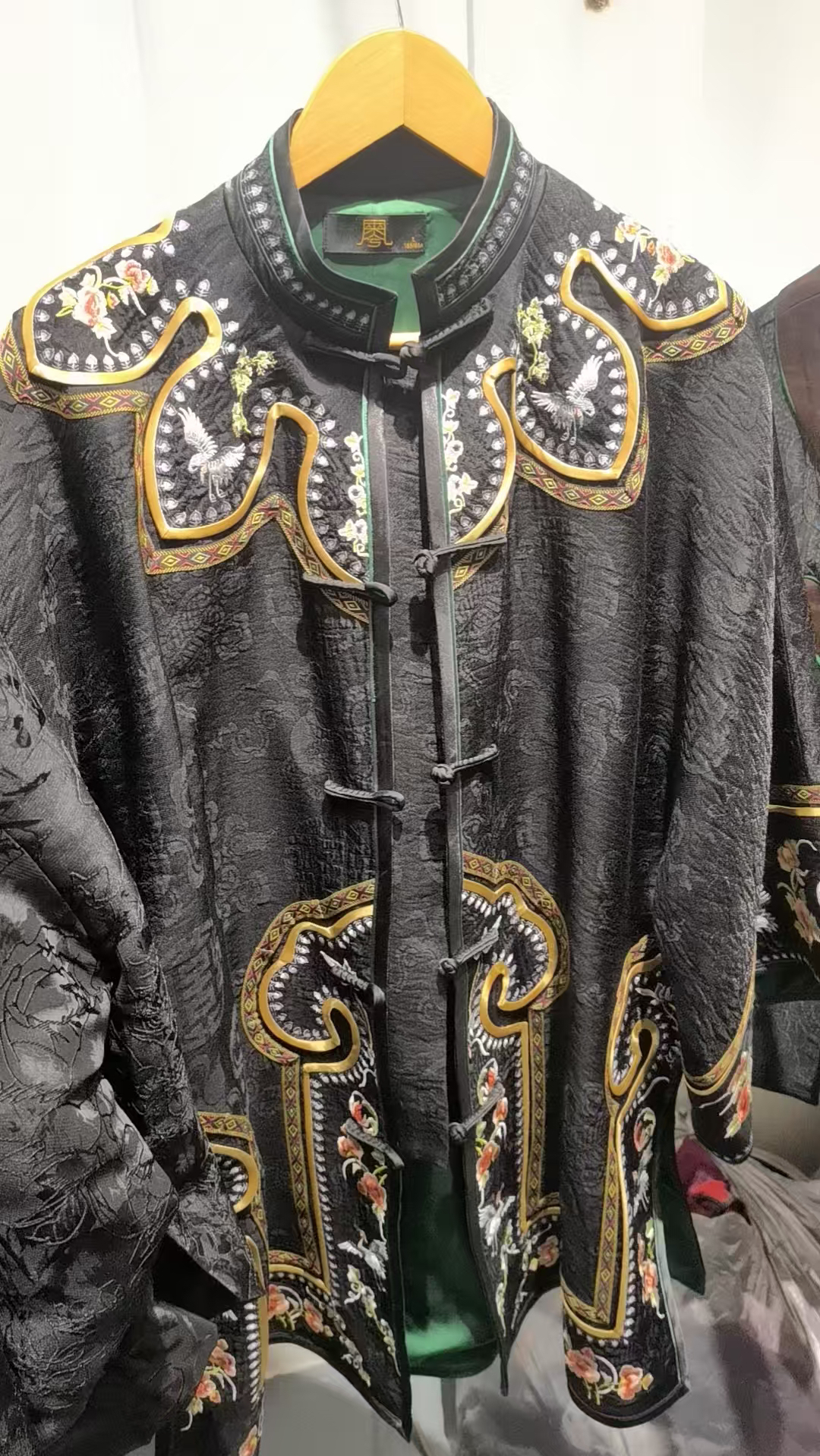 凤徕兮私人定制如意边仙鹤花刺绣对襟盘扣中长款外套