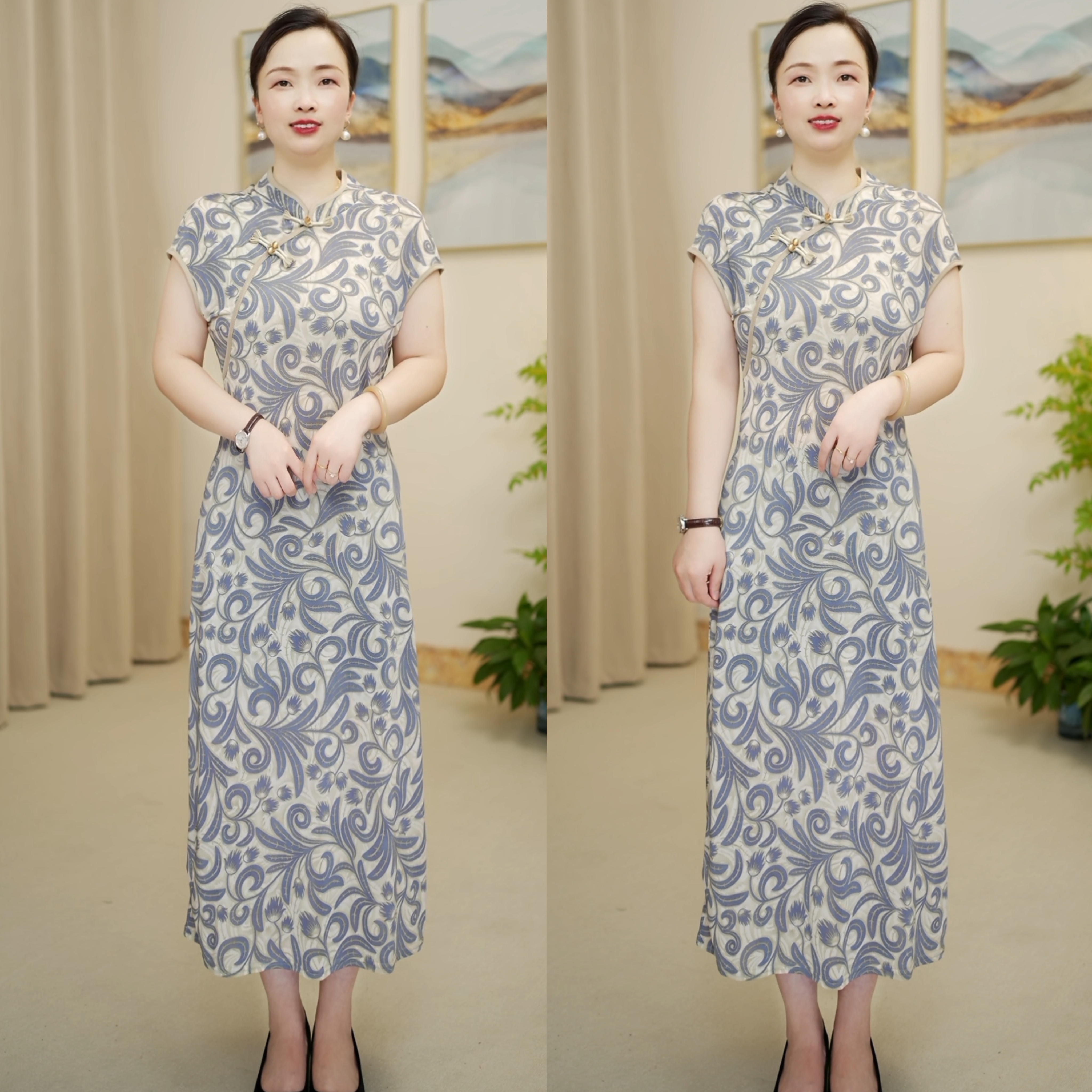 妈妈装新中式国风改良旗袍裙中长款飞飞袖夏季显瘦连衣裙复古裙子