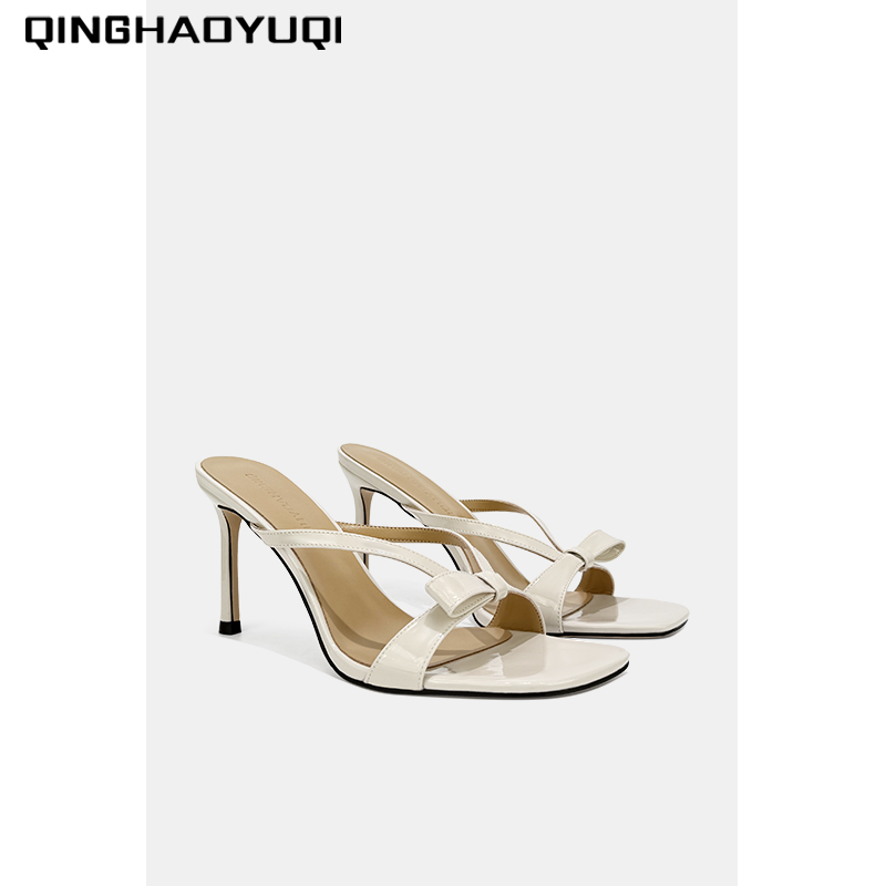 2025年新款凉拖鞋百搭高跟鞋气质夏季漆皮细跟露趾气质凉拖