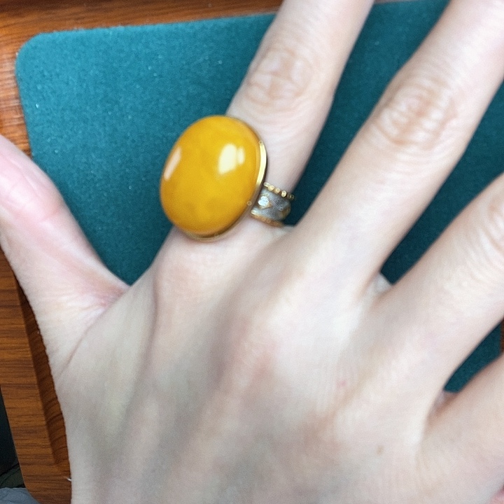 蜜蜡戒指银S925镶嵌戒指