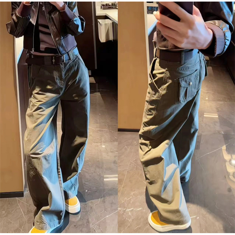 高腰显瘦洋气复古口袋工装裤女2025秋新款设计小众直筒休闲牛仔裤
