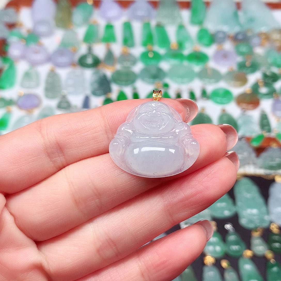 翡翠颈饰18K金镶嵌天然翡翠A货