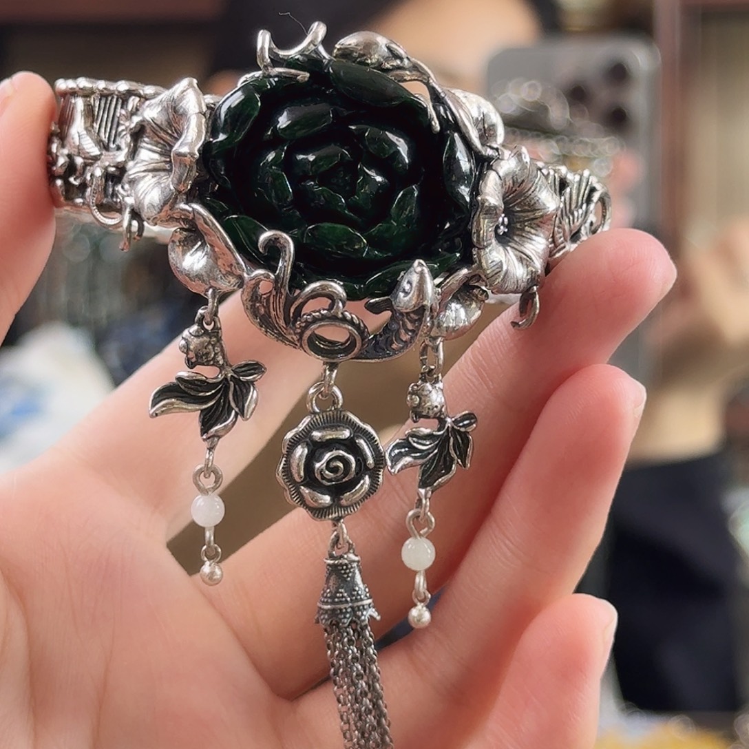 翡翠银S925镶嵌手镯