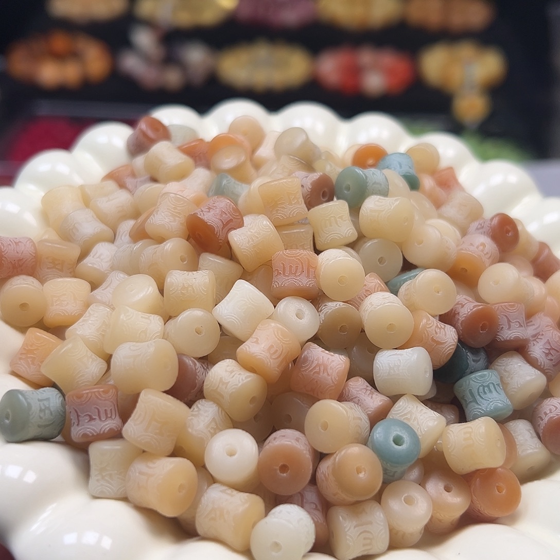 菩提根/象牙果手串卡9六字真言竹节120颗