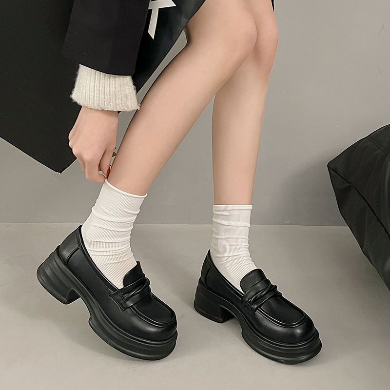 【退货补运费】乐福鞋秋款女鞋2025新款秋季超火黑色增高显瘦小皮鞋