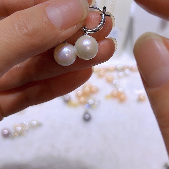 淡水珍珠白珠万能耳扣银S925镶嵌