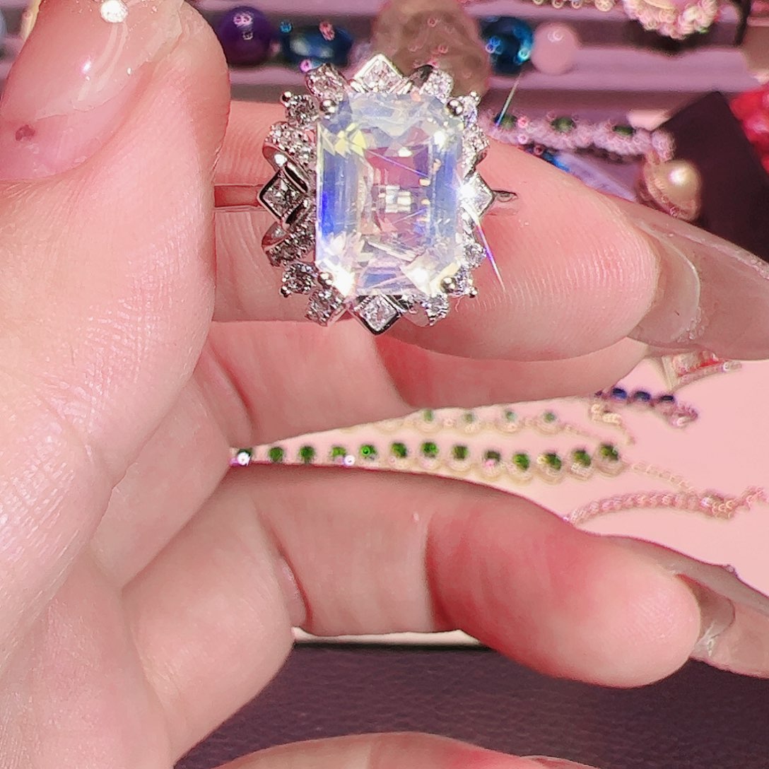 月光石戒指银S925镶嵌