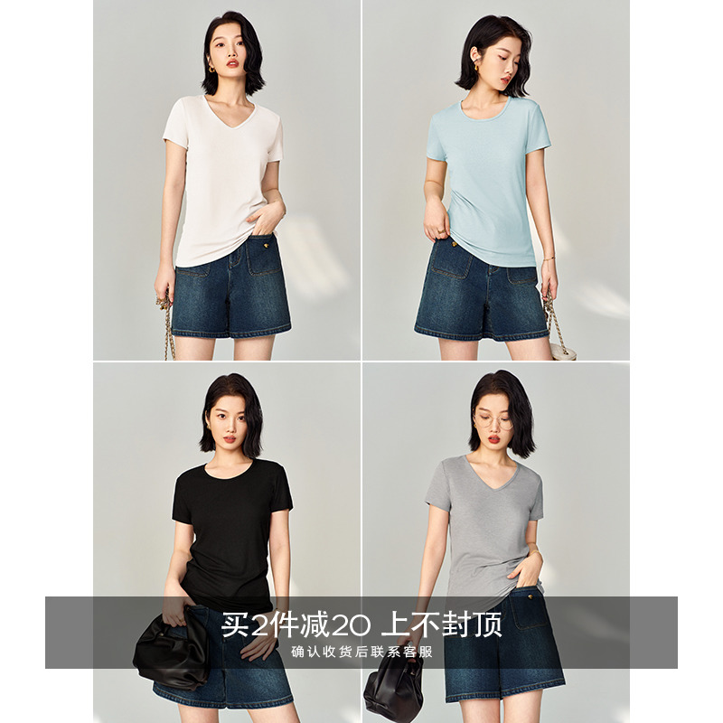 COKEYA/冰激凌面膜T~伊士曼凉感圆领/v领针织短袖T恤夏EWB2NY300
