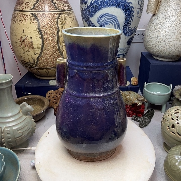 雷***行摆件钧窑贯耳瓶摆件1