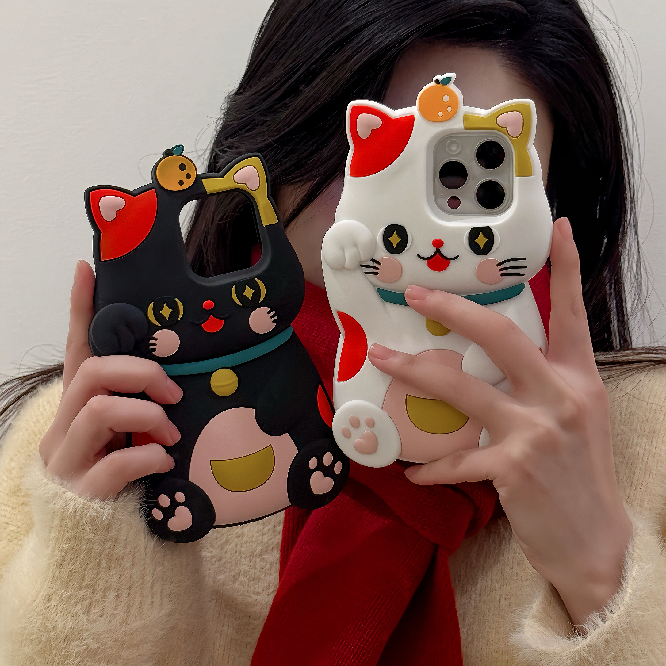 【苹果】可爱招财猫通硅胶手机壳适用苹果iphone16promax软15一体14