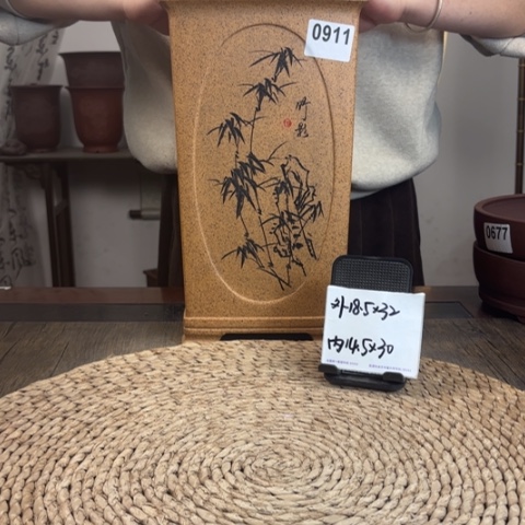 紫砂花盆超精品内奎椭圆精品刻绘高签筒0911