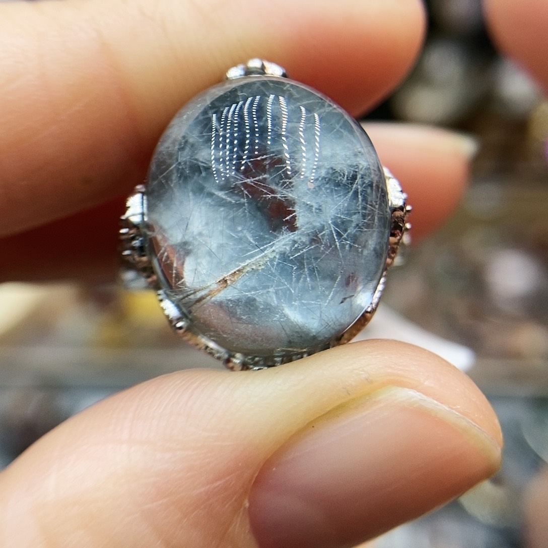 水晶戒指银S925镶嵌競*