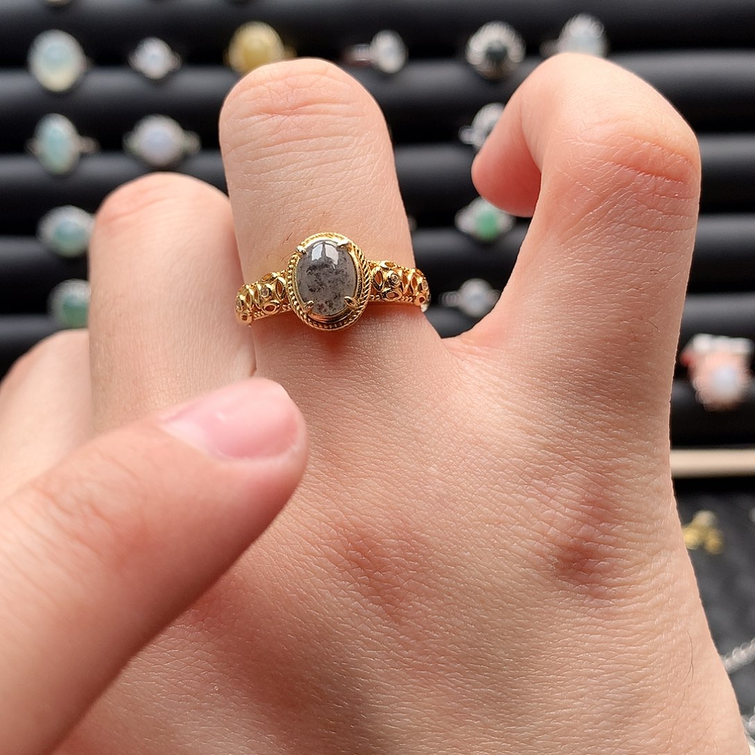 翡翠戒指银S925镶嵌0161