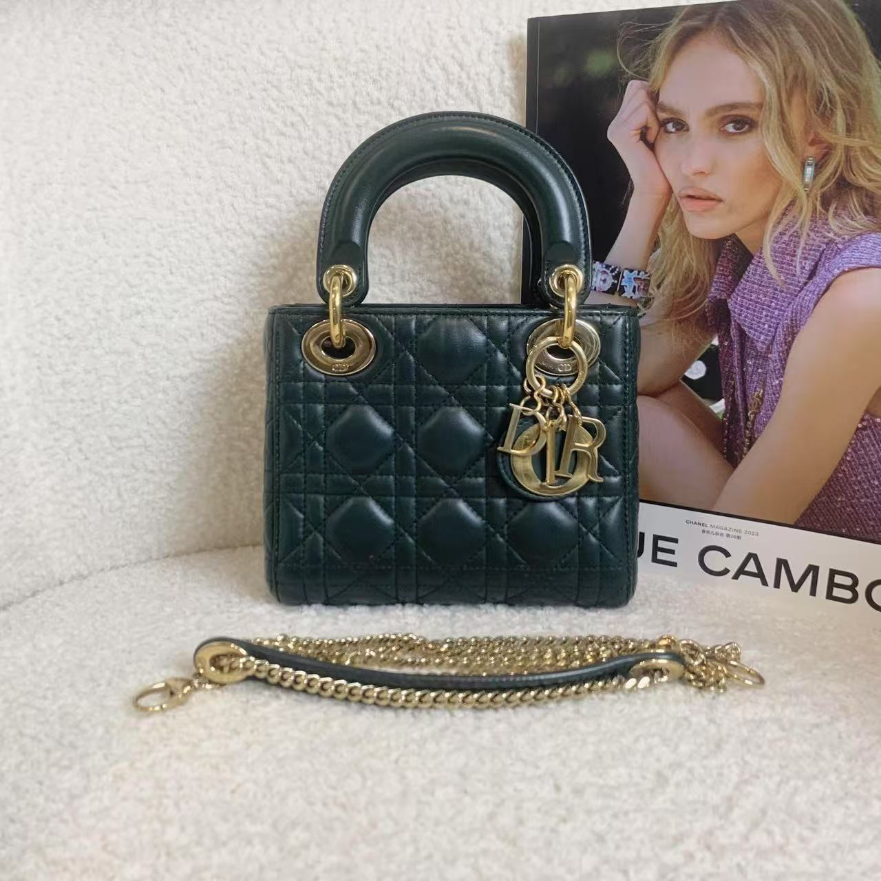 95新 DIOR/迪奥 壹臻/深绿色金扣三格戴妃 14348864